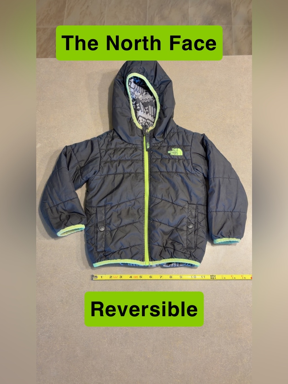 The North Face 3T Boys Coat Reversible Black Green With Hood
